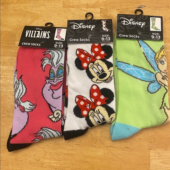 Disney set of 3 pair crew socks Ursula Minnie Mouse Tinkerbell NWT - Picture 1 of 3